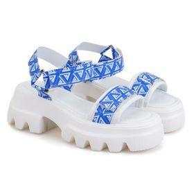 Desa 32015 Monogram Topuklu Mavi Kadın Sandalet