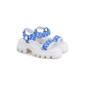 Desa 32015 Monogram Topuklu Mavi Kadın Sandalet