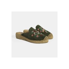 Desa Limited Edition Yeşil Çiçek Nakışlı Süet Espadril Kadın Terlik