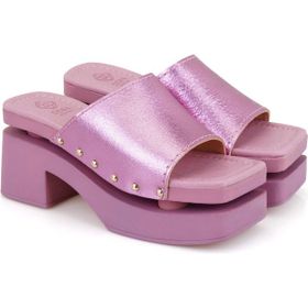 Desa Pembe Topuklu Deri Kadın Terlik