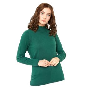 Desen Triko 0240017 Yeşil Likralı Uzun Kollu Basic Tam Balıkçı Kadın Bluz