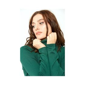 Desen Triko 0240017 Yeşil Likralı Uzun Kollu Basic Tam Balıkçı Kadın Bluz