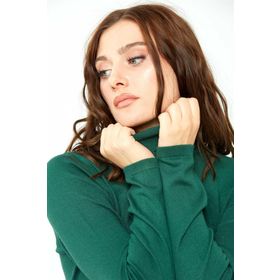 Desen Triko 0240017 Yeşil Likralı Uzun Kollu Basic Tam Balıkçı Kadın Bluz