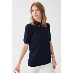 Desen Triko 02420345 Koyu Lacivert Yarım Balıkçı Kadın Bluz
