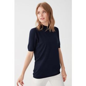 Desen Triko 02420345 Koyu Lacivert Yarım Balıkçı Kadın Bluz
