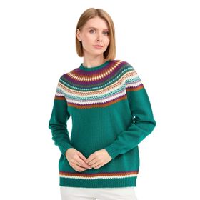 Desen Triko 0242086 Kadın Sıfır Yaka İşleme Desenli Yün Yeşil Kazak