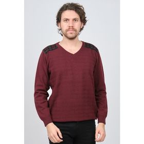 Desen Triko 0246538 Bordo V Yaka Yün Erkek Kazak