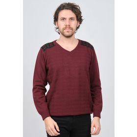Desen Triko 0246538 Bordo V Yaka Yün Erkek Kazak