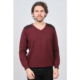 Desen Triko 0246538 Bordo V Yaka Yün Erkek Kazak
