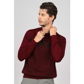 Desen Triko 0249641 Desenli Yarım Balıkçı Yün Bordo Erkek Kazak