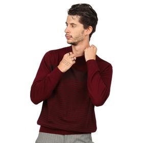 Desen Triko 0249641 Desenli Yarım Balıkçı Yün Bordo Erkek Kazak