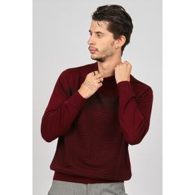 Desen Triko 0249641 Desenli Yarım Balıkçı Yün Bordo Erkek Kazak