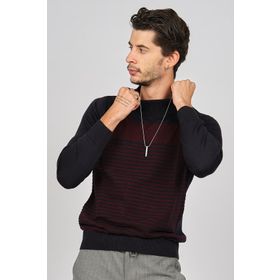Desen Triko 0249641 Desenli Yarım Balıkçı Yün Lacivert Erkek Kazak