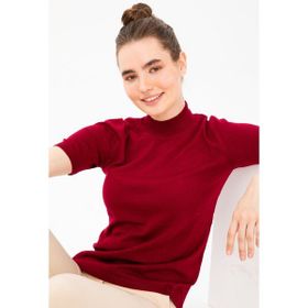 Desen Triko 20345 Vişne Likralı Kısa Kollu Yarım Balıkçı Kadın Bluz
