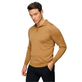 Desen Triko 21601 Basic Polo Yaka İnce Triko Camel Erkek Kazak