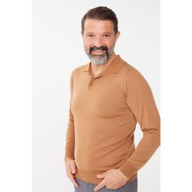 Desen Triko 21601 Basic Polo Yaka İnce Triko Camel Erkek Kazak