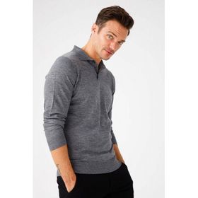 Desen Triko 21601 Basic Polo Yaka İnce Triko Füme Erkek Kazak
