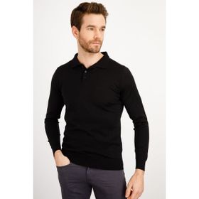 Desen Triko 21601 Basic Polo Yaka İnce Triko Siyah Erkek Kazak
