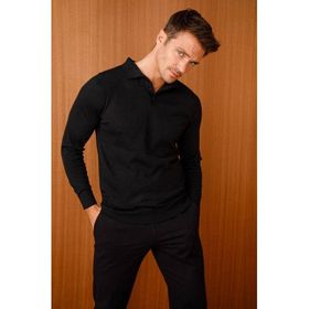 Desen Triko 21601 Basic Polo Yaka İnce Triko Siyah Erkek Kazak