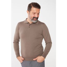 Desen Triko 21601 Basic Polo Yaka İnce Triko Vizon Erkek Kazak