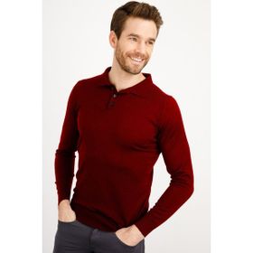 Desen Triko 21601 Bordo Basic Polo Yaka İnce Triko Erkek Kazak