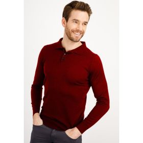 Desen Triko 21601 Bordo Basic Polo Yaka İnce Triko Erkek Kazak