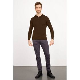 Desen Triko 21601 Koyu Kahve Basic Polo Yaka İnce Triko Erkek Kazak