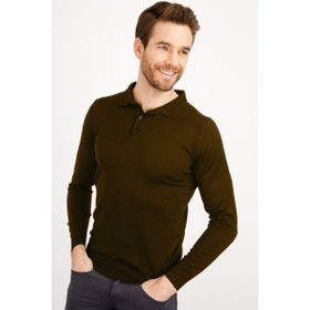 Desen Triko 21601 Koyu Kahve Basic Polo Yaka İnce Triko Erkek Kazak
