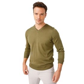 Desen Triko 21602 Haki Basic V Yaka İnce Triko Erkek Kazak