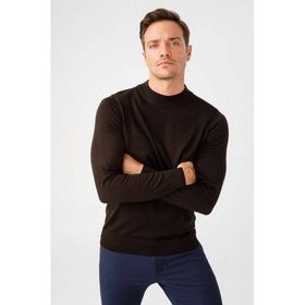 Desen Triko 21604 Kahve Basic Yarım Balıkçı İnce Triko Erkek Kazak
