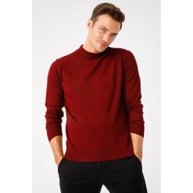 Desen Triko 21604 Koyu Kırmızı Basic Yarım Balıkçı İnce Triko Erkek Kazak