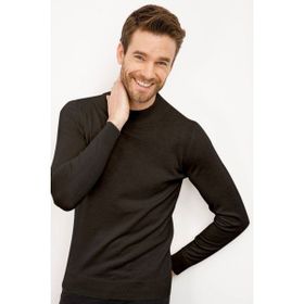 Desen Triko 21604 Siyah Basic Yarım Balıkçı İnce Triko Erkek Kazak