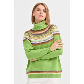 Desen Triko 22087 Kadın Tam Balıkçı Yaka Yün Elma Yeşili Kazak