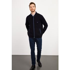 Desen Triko 22523 Lacivert Pike Dokuma Fermuarlı Cepli Erkek Triko Mont