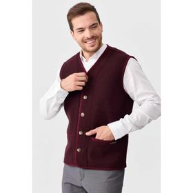 Desen Triko 22569 Bordo V Yaka Keçe Aksesuarlı Pike Dokuma Yün Erkek Yelek