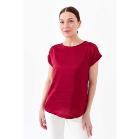 Desen Triko 22707 Bordo Kadın Kısa Kol Önü Saten Bluz