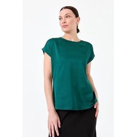 Desen Triko 22707 Kısa Kol Önü Saten Yeşil Kadın Bluz