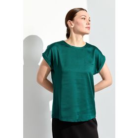 Desen Triko 22707 Kısa Kol Önü Saten Yeşil Kadın Bluz
