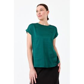 Desen Triko 22707 Kısa Kol Önü Saten Yeşil Kadın Bluz