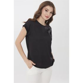 Desen Triko 22707 Kısa Kol Önü Saten Yeşil Kadın Bluz