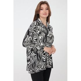 Desen Triko 22802 Siyah Zebra Desenli Kadın Gömlek