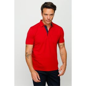 Desen Triko 23201 Kırmızı Erkek Polo Yaka Düğmeli Cepli T-Shirt