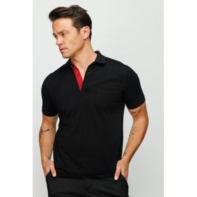 Desen Triko 23201 Siyah Erkek Polo Yaka Düğmeli Cepli T-Shirt
