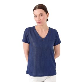 Desen Triko 23462 Lacivert Kadın V Yaka Cepli Penye T-Shirt