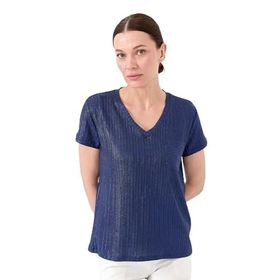 Desen Triko 23462 Lacivert Kadın V Yaka Cepli Penye T-Shirt