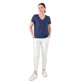 Desen Triko 23462 Lacivert Kadın V Yaka Cepli Penye T-Shirt