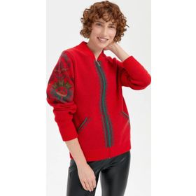 Desen Triko 24049 Mercan Kolu Çiçek Desenli Yün Kadın Ceket