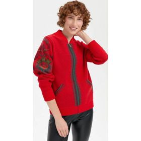 Desen Triko 24049 Mercan Kolu Çiçek Desenli Yün Kadın Ceket