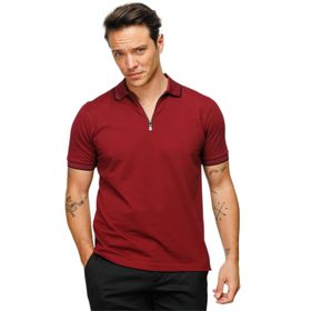 Desen Triko DSNNM941 Fermuarlı Polo Yaka Bordo Erkek T-shirt