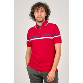 Desen Triko Erkek Polo Yaka Çizgi Detaylı T-Shirt 0249814 Kırmızı